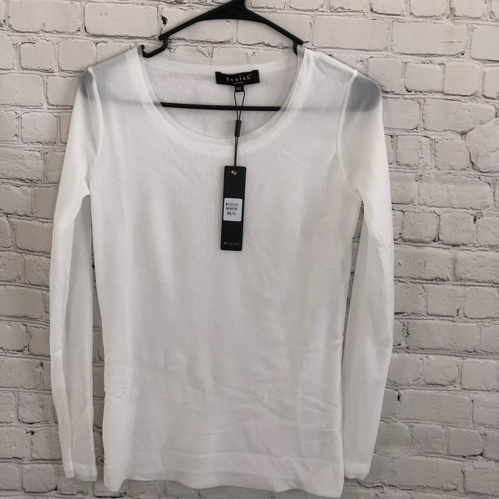 White mesh see through long sleeve top